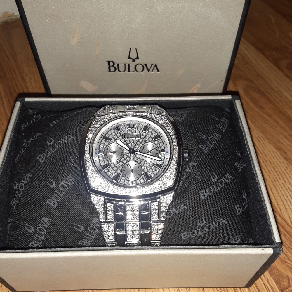 Mens Crystal Accented Silver-Tone Watch